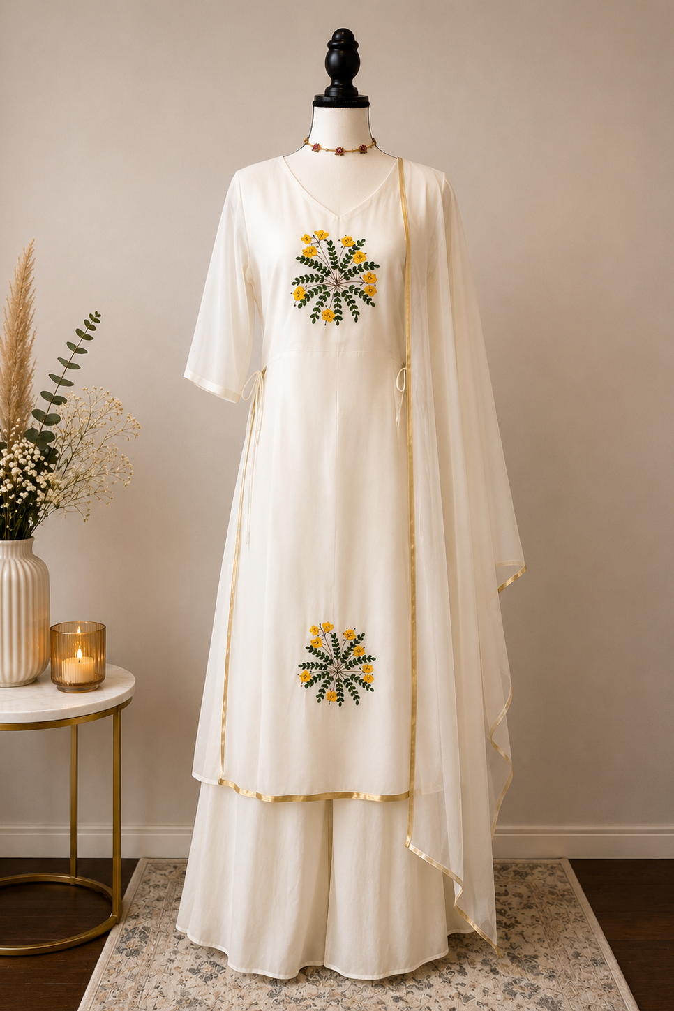 Elegant Ivory Georgette Suit With Palazzo Pants