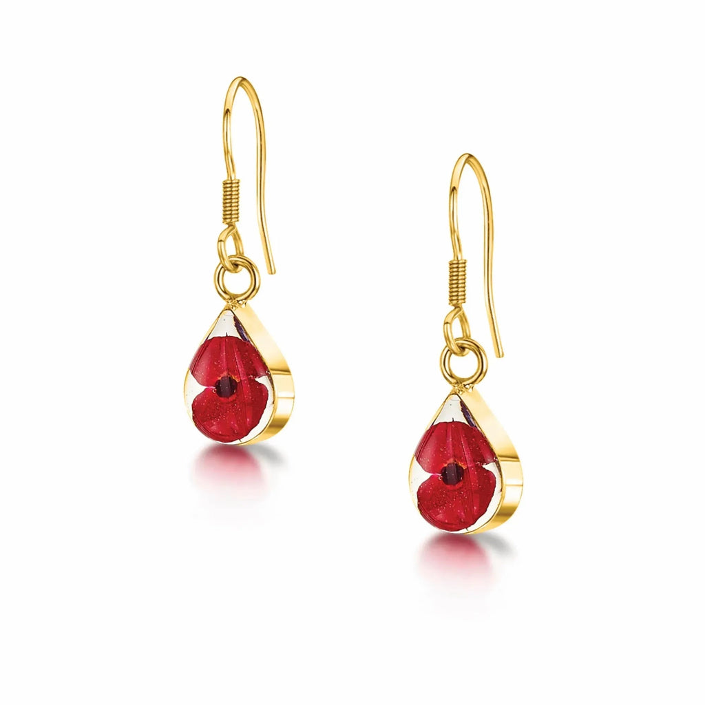 Poppy earrings by Shrieking Violet® Sterling silver drop dangle teardrop earrings with tiny flowers